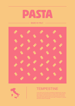 Italian macaroni types, labels for packages set. Tempestine pasta. Organic and natural product, gourmet ingredient for cooking dishes. Handmade and tasty. Vector in flat style
