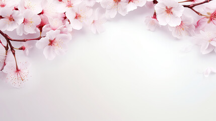 Template with Sakura Flower Cherry Blossom white and pink empty space Memo Note - obrazy, fototapety, plakaty