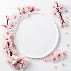 Template with Sakura Flower Cherry Blossom white and pink empty space Memo Note