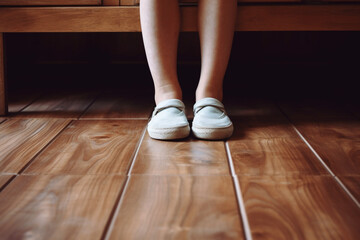 Close Up Shot of Child Legs on the Wooden Floor