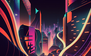 Futuristic Shibuya Tokyo Cityscape, Neon Lights, abstract background with lines