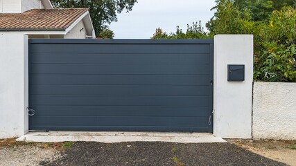 Aluminum gray sliding modern grey portal closed of suburb garden door house