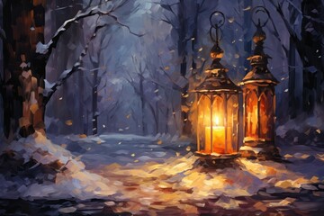 Candlelit Scenes: Create warm and inviting images with candles or lanterns in the snow. - Generative AI