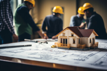 Construction, building maintenance and management team collaboration on a teamwork project, Contractor, builder and architect planning a home improvement strategy, vision and architecture logistics
