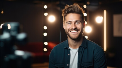 Obraz premium Smiling young man in a studio setting.