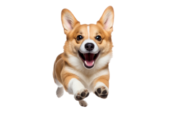 A joyful dog isolated on transparent background.