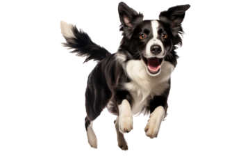 A joyful dog isolated on transparent background.