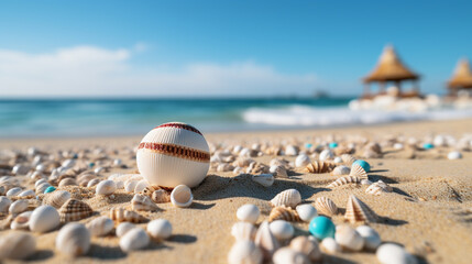 Fototapeta na wymiar beach scene with shells HD 8K wallpaper Stock Photographic Image