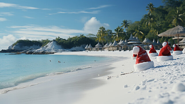 santa claus on the beach HD 8K wallpaper Stock Photographic Image