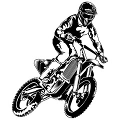 Naklejka premium motocross rider on a motorcycle black and white