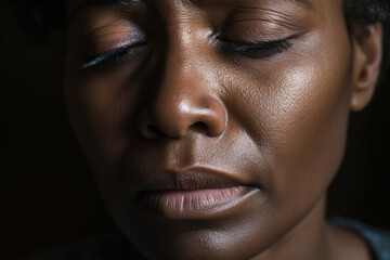 Dramatic Portrait of Beautiful middle-aged african american woman shedding tear
