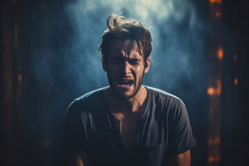 Dramatic Portrait of man is having a nervous breakdown at wor