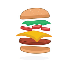 illustration cartoon hamburger on white background