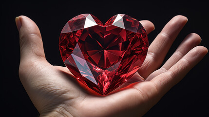 Red glass heart on the hands