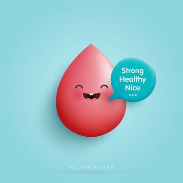 Cartoon blood is healthy and strong blood character concept. funny cute smiling happy blood for medical apps, health care, hospital. cartoon character style. vector design.