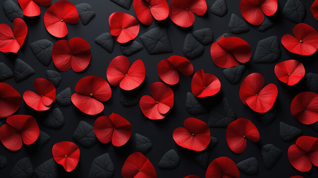 Red petals on black background