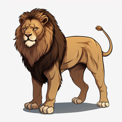 Obraz premium Lion cartoon natural colors, black outline, comic drawing