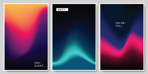 Colorful fluid gradient mesh background template copy space bundle. Blurred and liquid color gradation backdrop design. Vibrant light background for poster, banner, cover, presentation, or catalog.