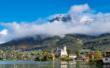 Castle of Duingt, autumn, near lake of Annecy, France