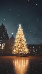 AI generated illustration of A vibrant Christmas tree illuminated by soft twinkling white lights