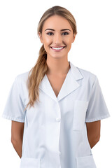 A smiling nurse isolated on transparent background.