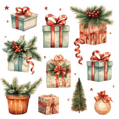 set of christmas gift boxes vectors