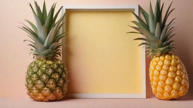 Sunbeams background fresh Pineapple frame paper art with space for text, AI generated, background image