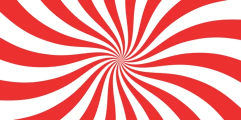 Foto op Canvas Christmas candy swirl background. Christmas candycane radial pattern with red stripes. Xmas swirl lollipop vortex texture. Peppermint traditional caramel print. Vector illustration. © Elena Pimukova