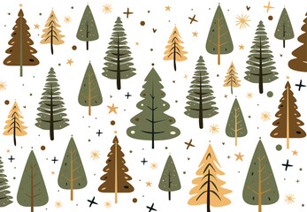 Holiday card for Christmas and New Year, decorated with New Year trees on a white background. Vector illustration