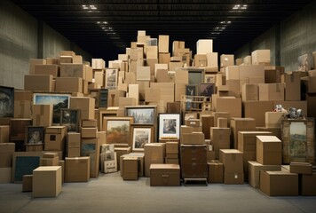 Several boxes in the warehouse.