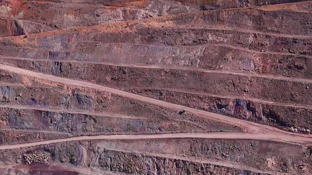 Aerial of switchback roads in the Siana Glod Silver mine, Mainit, Philippines