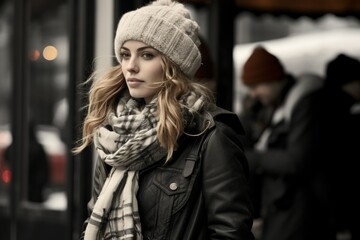 Winter Fashion: Showcase stylish winter attire, including scarves, hats, and coats. - Generative AI