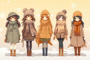 Fototapeta premium Winter Fashion: Showcase stylish winter attire, including scarves, hats, and coats. - Generative AI