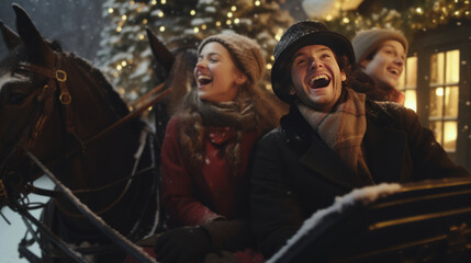 Winter Sleigh Ride a group of people enjoying a magical sleigh ride through a snowy winter wonderland, creating a perfect holiday memory.