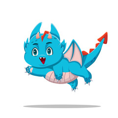 Cute Blue Dragon With Orange Tail Waving His Hand Illustration