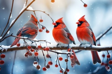 Winter Birds: Photograph birds such as cardinals, chickadees, and blue jays against a snowy backdrop. - Generative AI