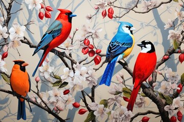 Winter Birds: Photograph birds such as cardinals, chickadees, and blue jays against a snowy backdrop. - Generative AI