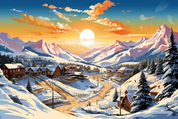 Ski Resorts: Showcase the excitement and picturesque scenes at ski resorts, including skiers and snowboarders in action. - Generative AI