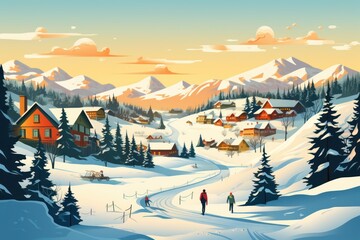 Ski Resorts: Showcase the excitement and picturesque scenes at ski resorts, including skiers and snowboarders in action. - Generative AI