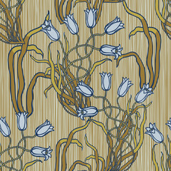 Floral seamless pattern with hand drawn abstract flowers. Retro elegance repeat print. Vintage design.