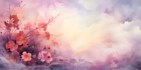 Obraz na płótnie Canvas Watercolor floral background with pink flowers. Hand drawn vector illustration. ia generative