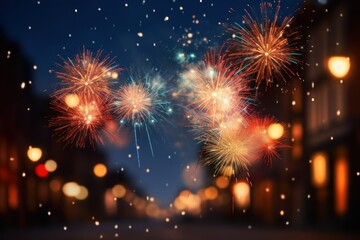 Fototapeta premium Fireworks: New Year's Eve fireworks or other winter celebrations can create stunning night sky photo opportunities. - Generative AI