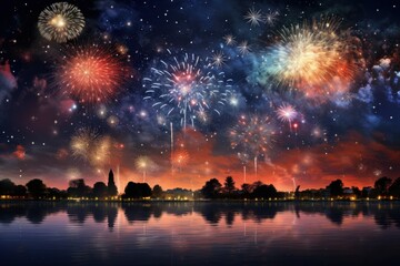 Fototapeta na wymiar Fireworks: New Year's Eve fireworks or other winter celebrations can create stunning night sky photo opportunities. - Generative AI