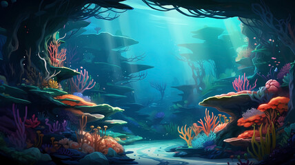 Obraz na płótnie Canvas Hand drawn beautiful underwater world coral illustration 