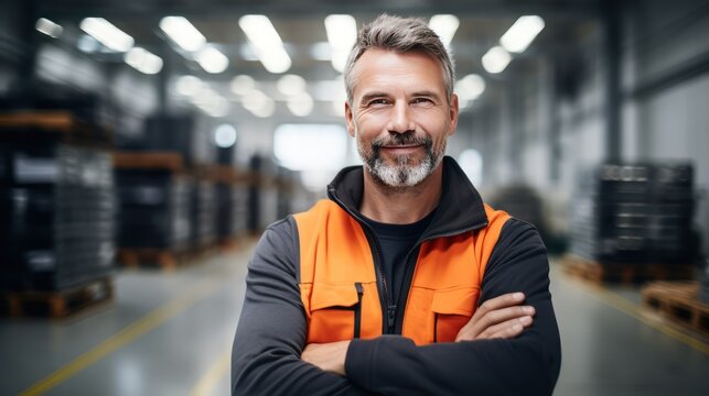 A Portrait of a professional engineer, a team of quality control staff, maintenance staff, factory inspection, warehouse workshop for factory workers, quality control engineers.