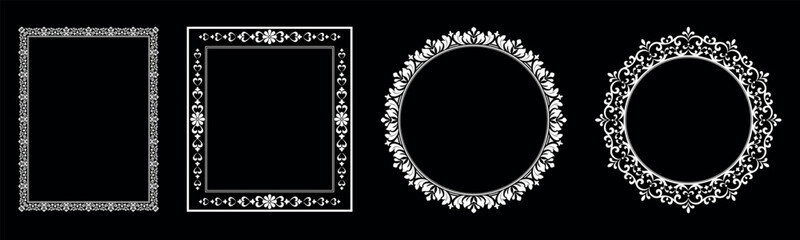 Set of decorative frames Elegant vector element for design in Eastern style, place for text. Floral black and white borders. Lace illustration for invitations and greeting cards.