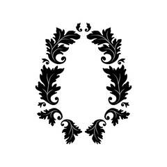 Black and white vintage leaves floral frame, printable template for a card, vector
