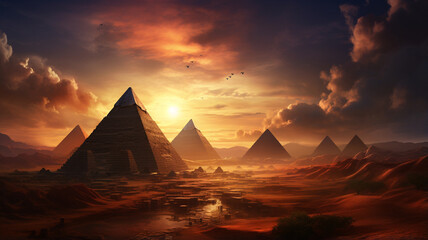 Huge pyramids during sunset - obrazy, fototapety, plakaty