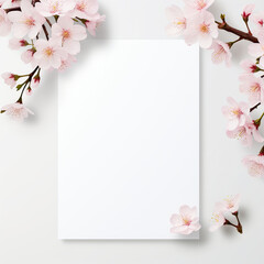 Template with Sakura Flower Cherry Blossom white and pink empty space Memo Note