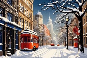 Obraz premium Snow-Covered Architecture: Iconic buildings and historic landmarks blanketed in snow can make for striking images. - Generative AI